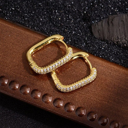 Foxanry Sparkling Zircon Rectangle Hoop Earrings – Minimalist Elegant Bridal Jewelry for Women
