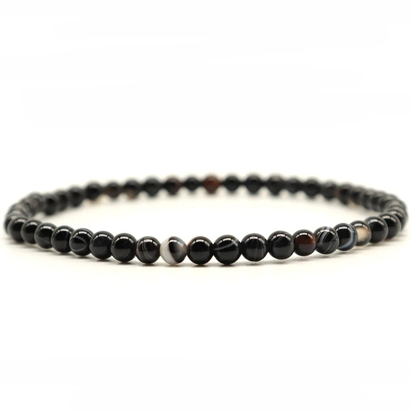Minimalist Real Natural Black Agates Beads Bracelets For Men Smooth Stone Leisure Accessories