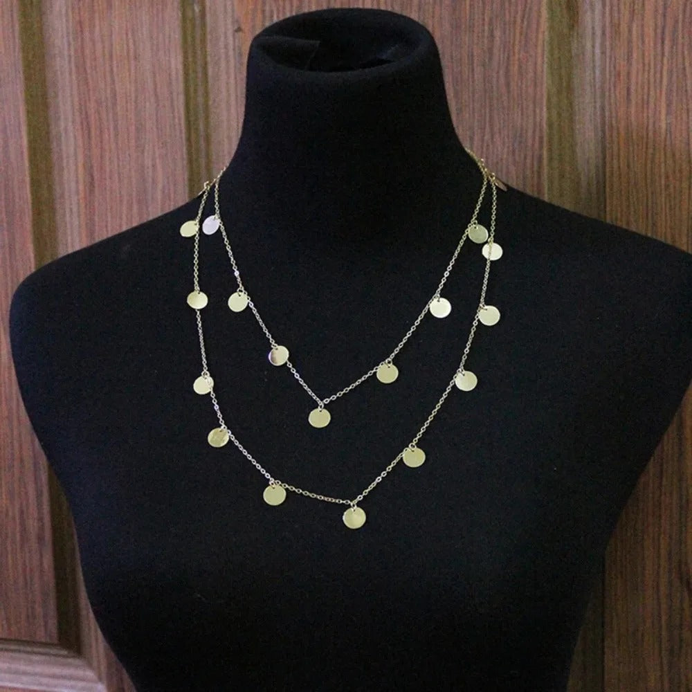 Long Bohemia Trendy Women Jewelry Statement Necklace Personality Sequins Pendant Maxi Collar Chain