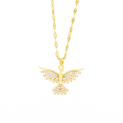 New Sparkly 18K Gold Plated Vintage Phoenix Pendant Necklaces For Women Retro Style Female Daily Wear Stainless Steel Neck Chain