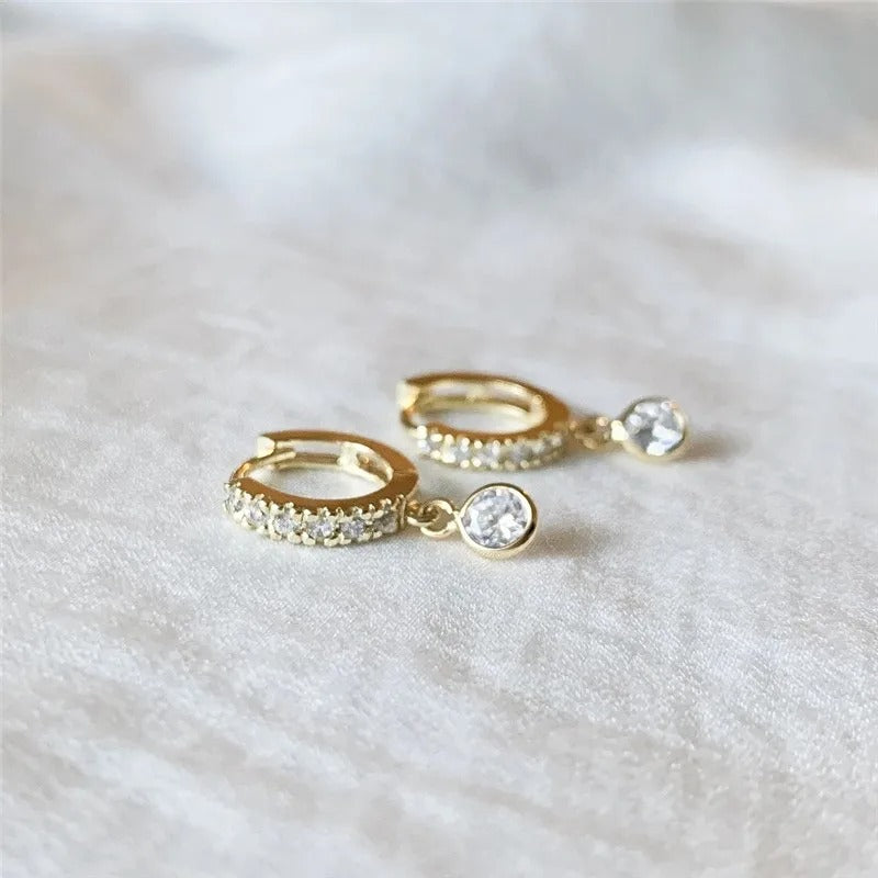 Simple Gold Drop Earrings Women Round CZ Charm Jewelry