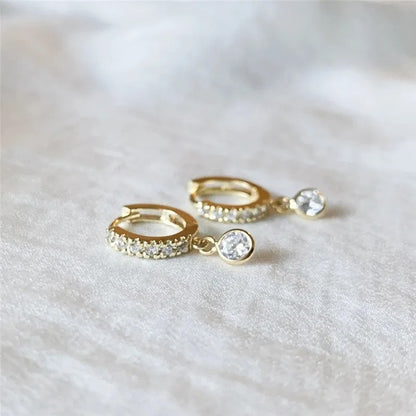 Simple Gold Drop Earrings Women Round CZ Charm Jewelry