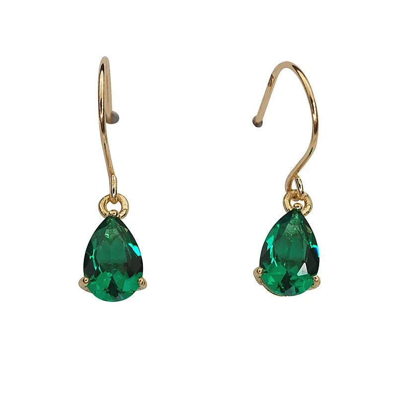 Women’s S925 Silver Green Zircon Water Drop Stud Earrings Jewelry