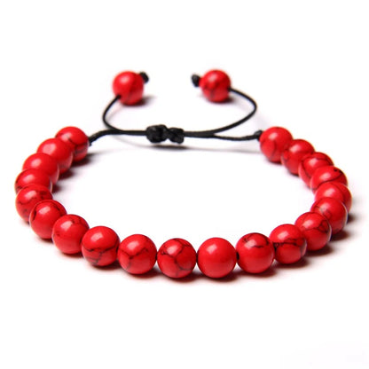 Adjustable Red Stone Bead Bracelet Braided Rope Jewelry for Women