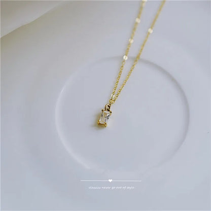 925 Sterling Silver French Small Square Diamond Pendant 14k Gold Plating Necklace Women Fashion Shiny Clavicle Chain Jewelry
