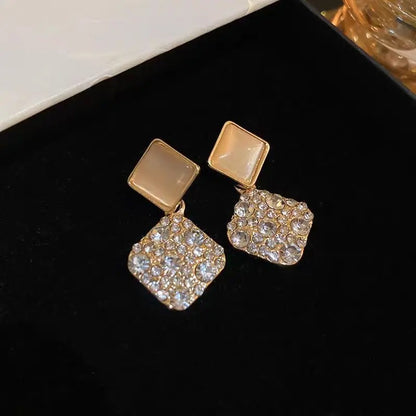 925 Silver Cat’s Eye Crystal Earrings Luxury Square Drop Jewelry for Women