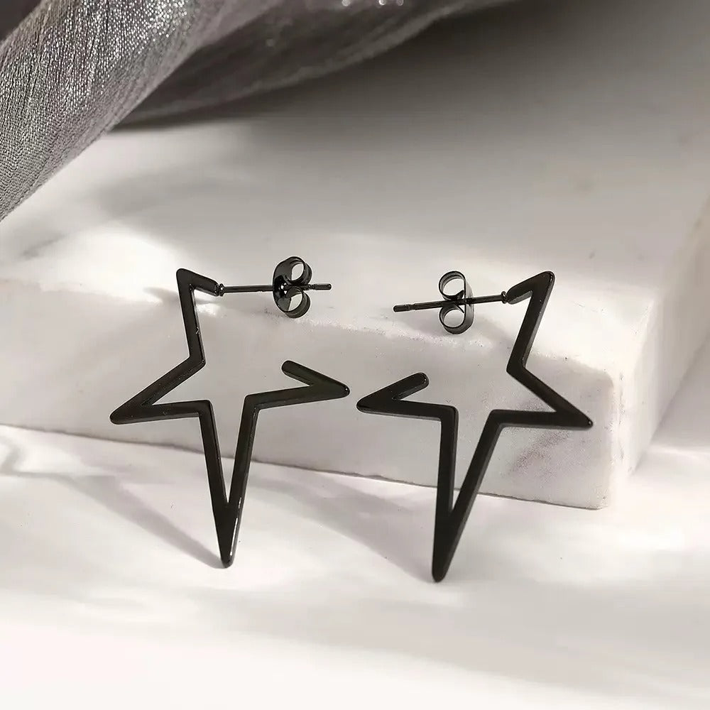 Big Star Earring Irregular Hollow Out Alien Metal Pentagram Ear Stud for Women Cool Girl Trend Y2K Jewelry