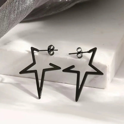 Big Star Earring Irregular Hollow Out Alien Metal Pentagram Ear Stud for Women Cool Girl Trend Y2K Jewelry