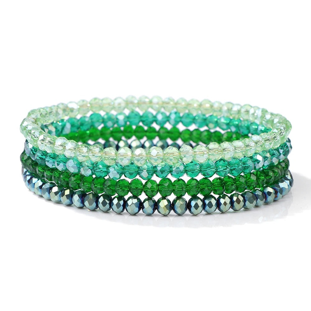 4Pcs/set Shinning Crystal Beads Elastic Bracelet Colorful Crystal Glass Beaded Bracelet Bangles Set For Women