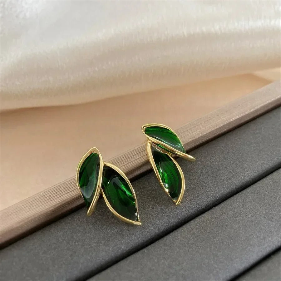 Korean Grey Leaf Stud Earrings for Women Trendy Sweet Fashion Jewelry