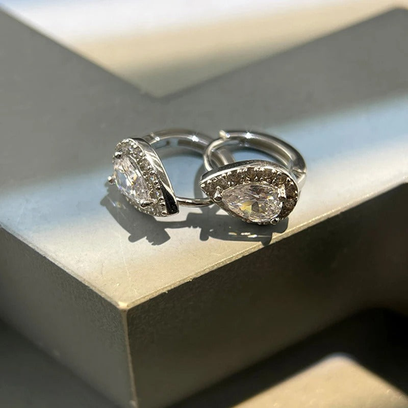 Women’s Silver Shiny Zircon Water Drop Earrings Birthday Jewelry