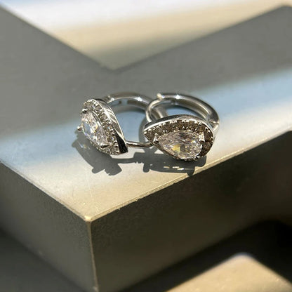 Women’s Silver Shiny Zircon Water Drop Earrings Birthday Jewelry