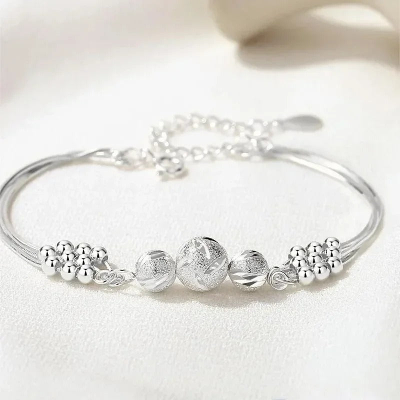 925 Sterling Silver Lucky Beads Bracelet Multilayer Women