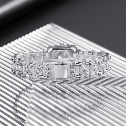 Women Watch Rectangle Dial Silver Stainless Steel Crystal Watches Fashion Quartz For Women ladies