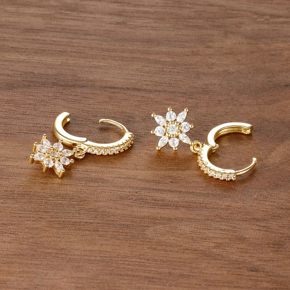 Luxury Stainless Steel Star Dangle Earrings For Women Sparkling Zircons Ear Piercing Earring Fashion Jewelry