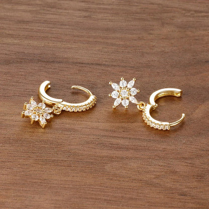 Luxury Stainless Steel Star Dangle Earrings For Women Sparkling Zircons Ear Piercing Earring Fashion Jewelry