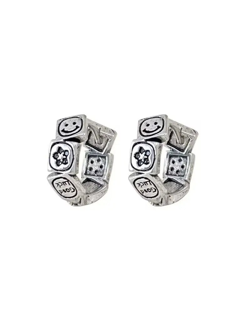 Korean Fashion S925 Sterling Silver Smile Earrings Thai Silver Retro Earbuckle Ins Earring Birthday Gift For Women