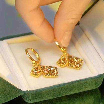 Gold Double Square Pendant Earrings Elegant Jewelry for Women