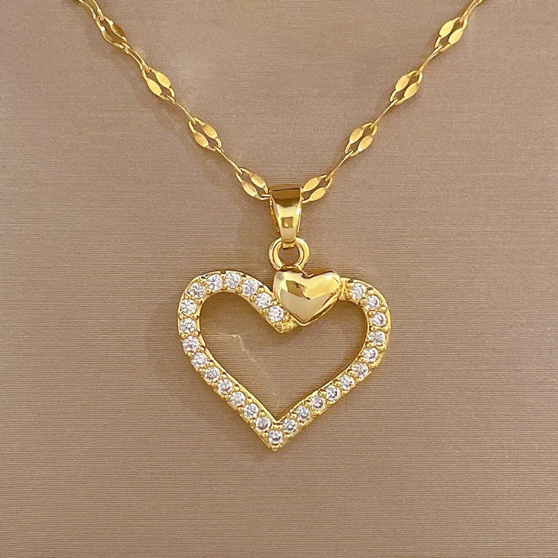 Stainless Steel Gold Plated Hollow Out Heart Pendant Necklace For Women Girls Birthday Anniversaries Infinite Love Jewelry
