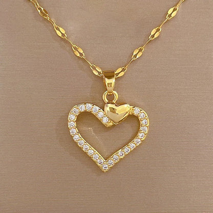 Stainless Steel Gold Plated Hollow Out Heart Pendant Necklace For Women Girls Birthday Anniversaries Infinite Love Jewelry
