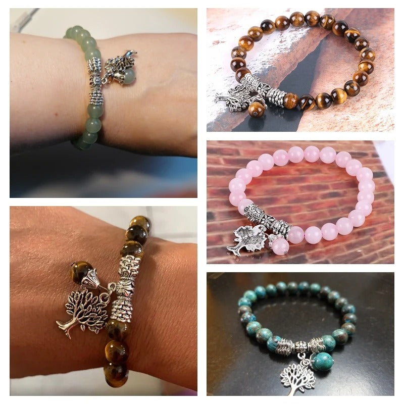 Tree of Life Tiger Eye Stone Bead Bracelet Elastic Jewelry Unisex