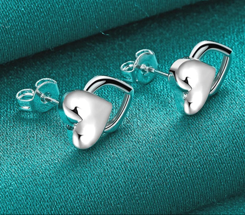 Women’s Heart Stud Earrings 925 Silver Engagement Party Jewelry
