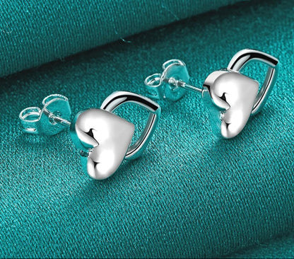 Women’s Heart Stud Earrings 925 Silver Engagement Party Jewelry