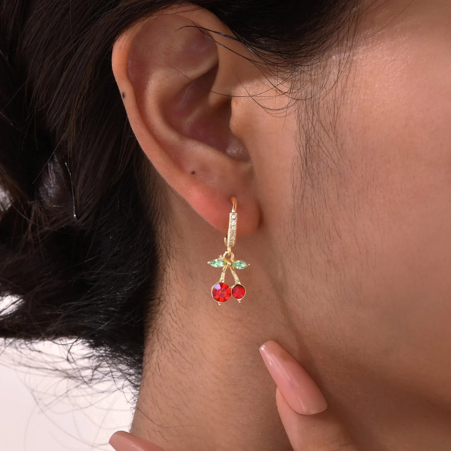 Cherry Zirconia Dangle Earrings Women Gold Plated Jewelry
