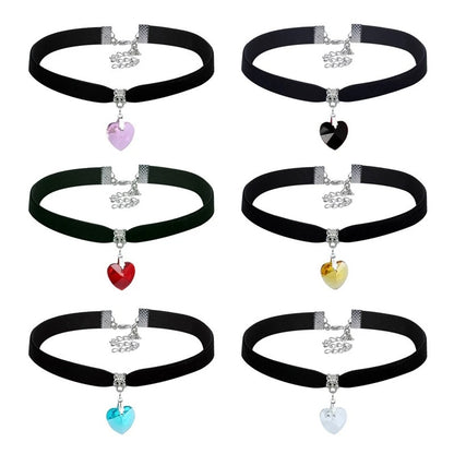 New Fashion Women Velvet Choker Heart Crystal Pendant Necklaces For Women Jewelry Female Black Ribbon Necklace Party Gift