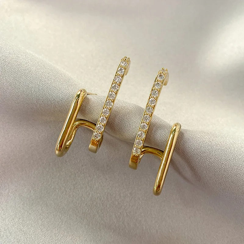 Double Row U-Shaped Piercing Earrings Korean Gold Jewelry