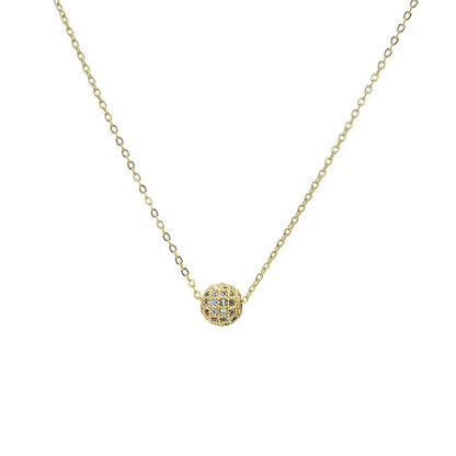 Luxury Shiny Full Zircon Lucky Bead Pendant Necklace for Women Temperament Stainless Steel Korea Chokers Jewelry Gift Colorfast