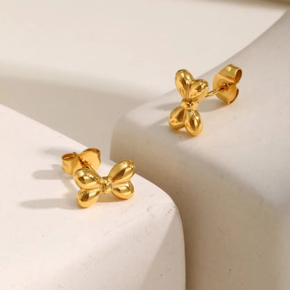 Stainless Steel Bowknot Earrings Women Gold Mini Stud Jewelry