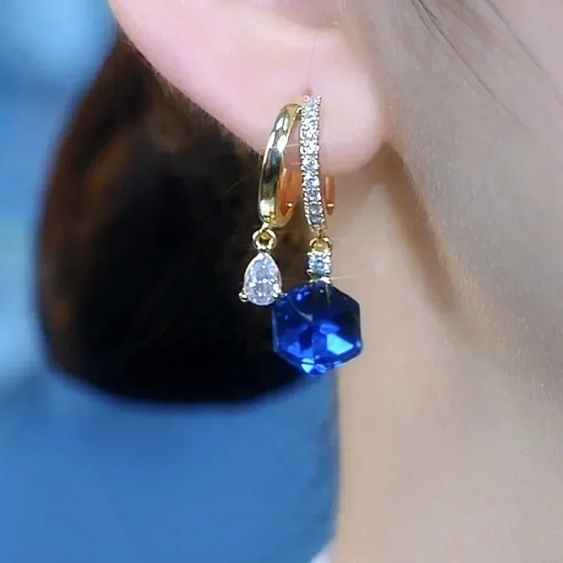 Geometric Square Crystal Zircon Dangle Earrings Women Jewelry