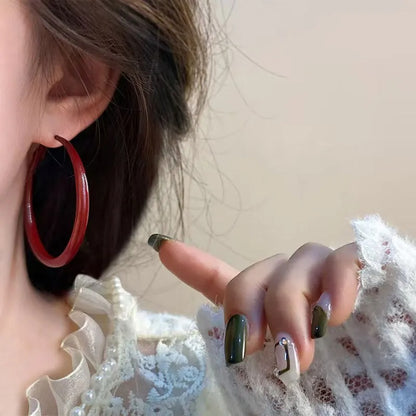 Red Big Round Hoop Earrings for Women Trendy Simple Hyperbole Geometric Circle Huggie Loop Jewelry