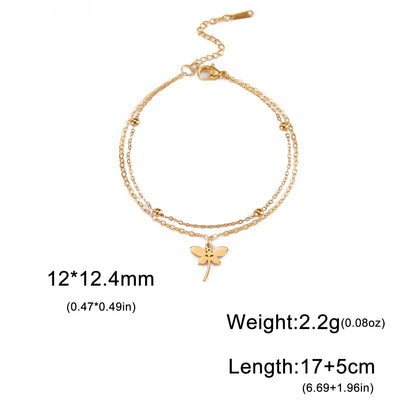 Dragonfly Double Layer Charm Bracelet Stainless Steel Women’s Jewelry