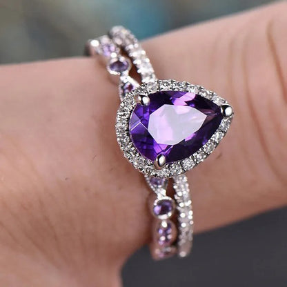 Sterling Silver Purple Cubic Zircon Ring Elegant Wedding & Party Jewelry for Women