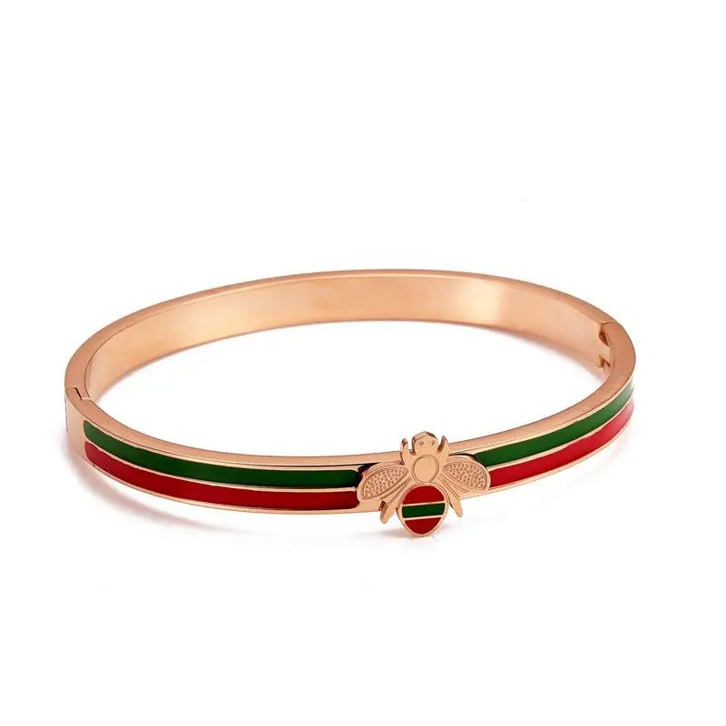 Gold Plated Bee Charm Cuff Bracelet Luxury Stainless Steel Unisex Bangle