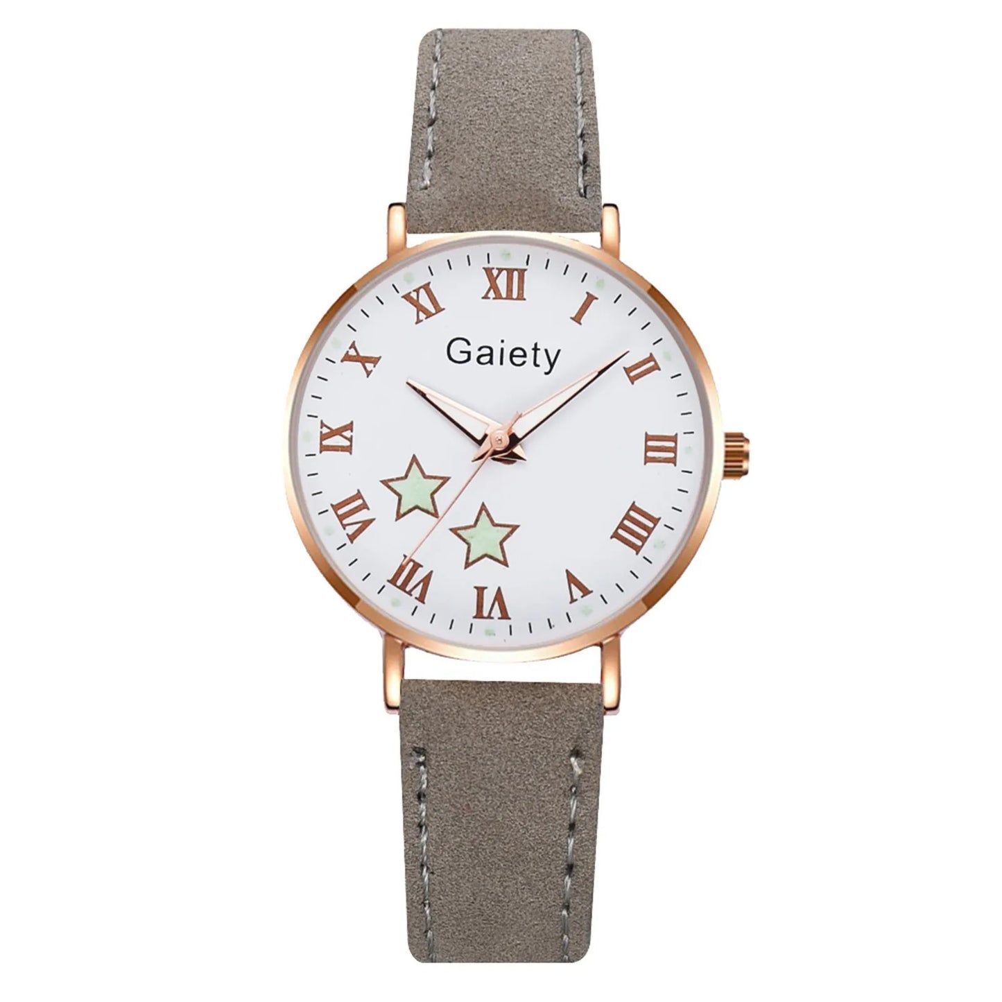 Ladies Quartz Watch with Leather Strap Star Pattern Dial