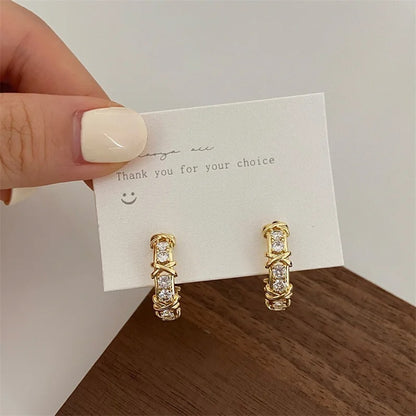 Vintage CC Cross Stud Earrings Korean Fashion Zircon Jewelry Gifts