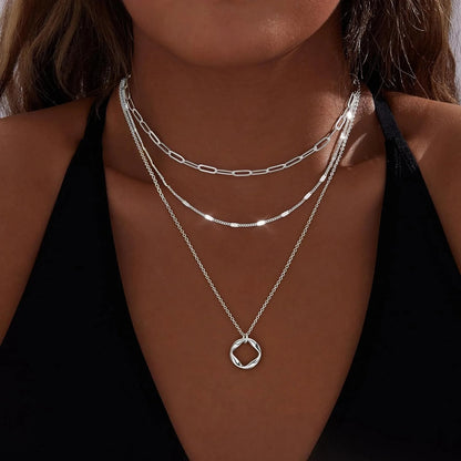 Layered Gold Necklaces for Women Stackable 14K Gold Silver Plated Circle Paperclip Chain Pendant Choker Necklace Set For Woman