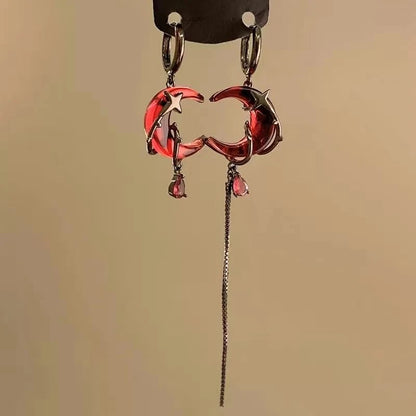 Red Moon Tassel Cosplay Earrings for Unisex