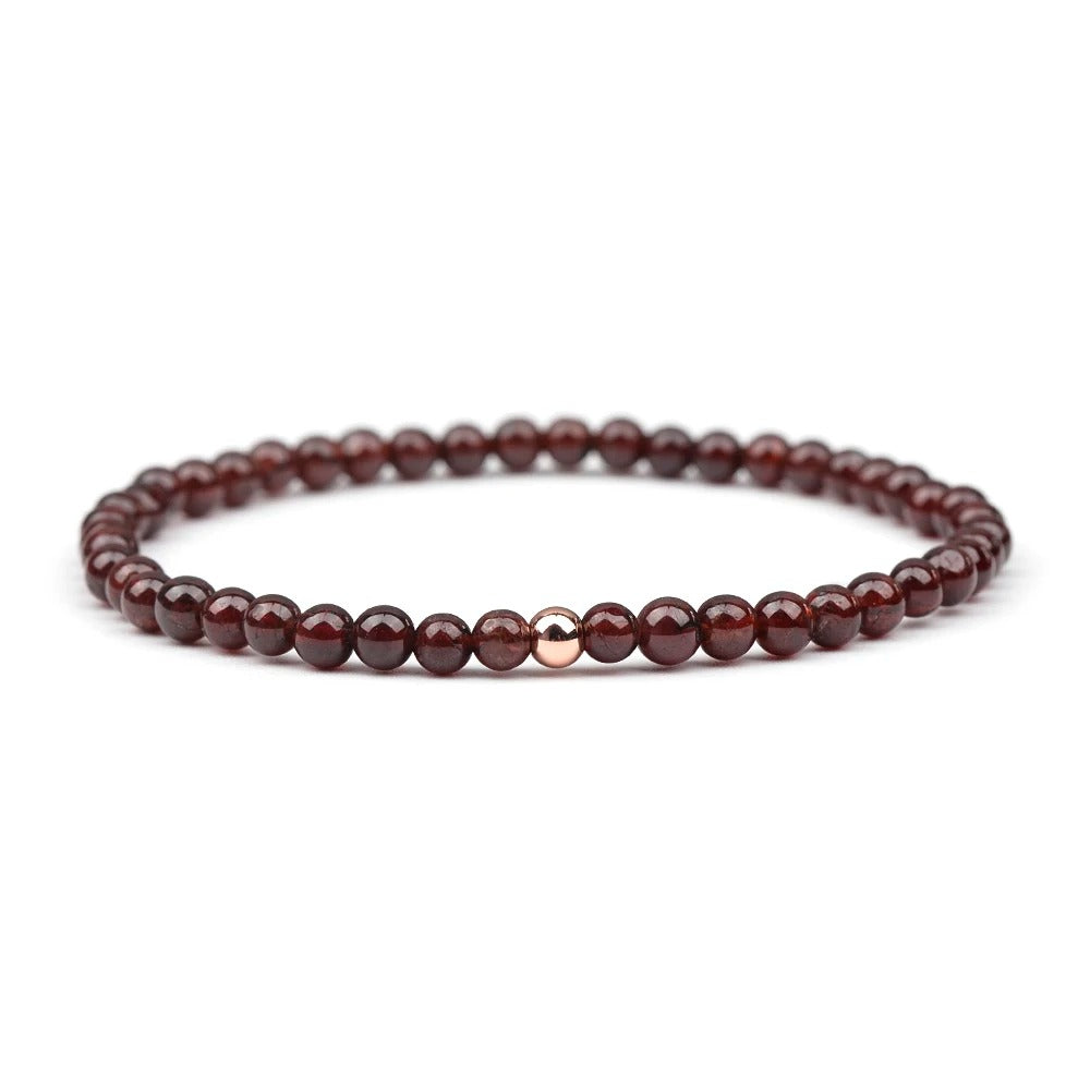 Natural Garnet 4mm Beaded Elastic Bracelet Unisex Daily Jewelry