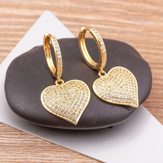 Women’s Love Heart Gold Drop Earrings Cubic Zirconia Fashion Jewelry