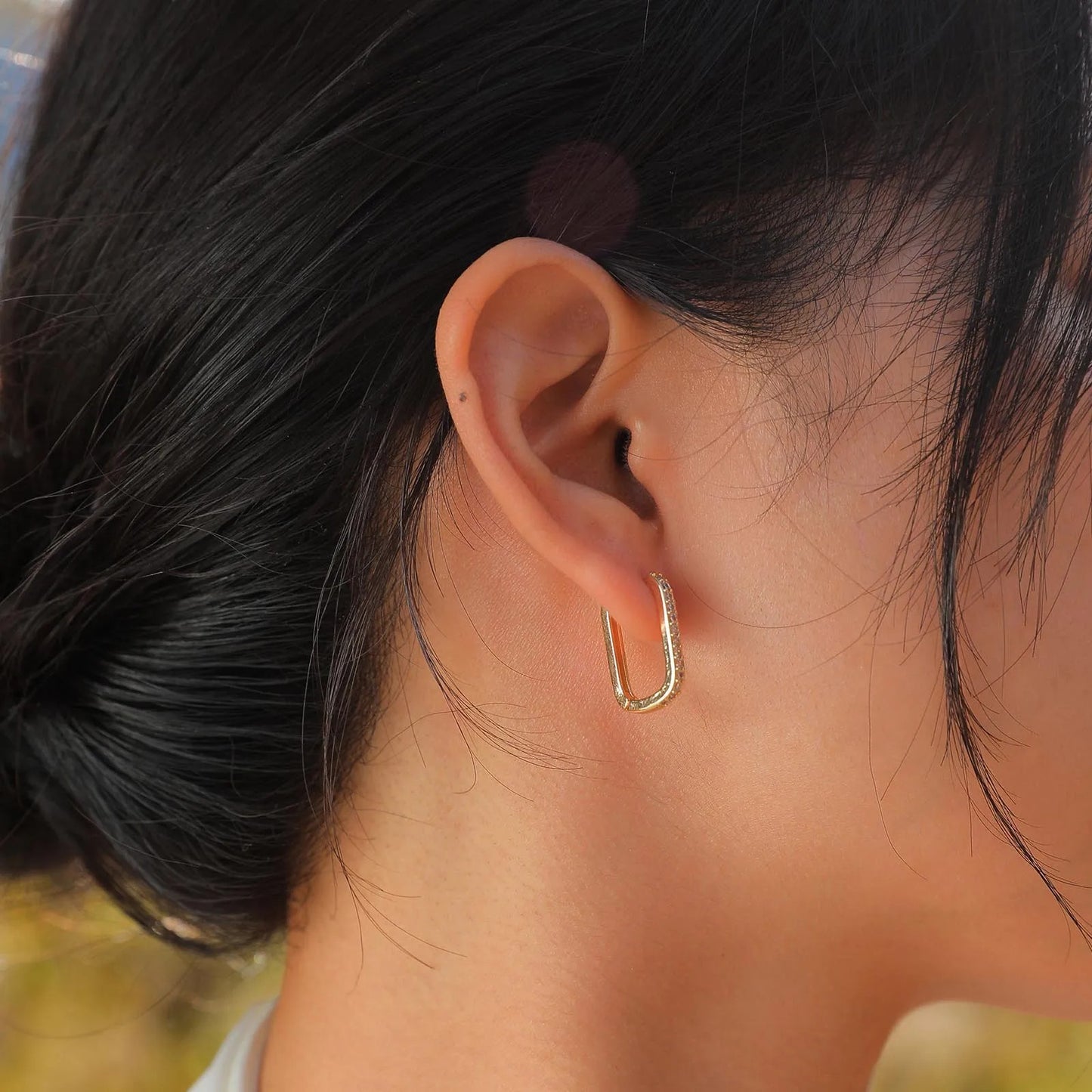 Gold Plated Cubic Zirconia Row Huggies Women Geometric Hoop Earrings