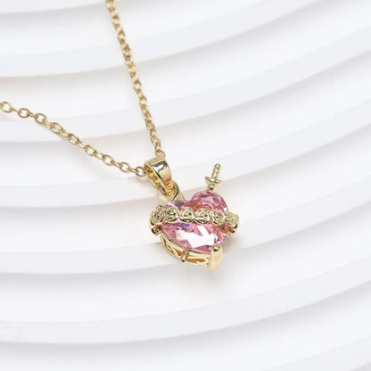 Sweet Love Heart Rhinestone Charms Pendant Necklace Cute One Arrow Through The Heart Rose Flower Around Necklaces Accessory