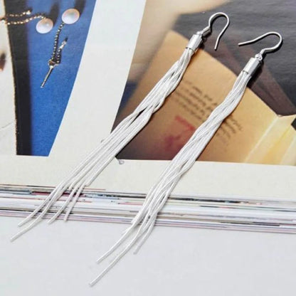 Elegant Jewelry Fashion Women Noble Tassels Silver Plated Long White Hook Dangle Chain Earrings