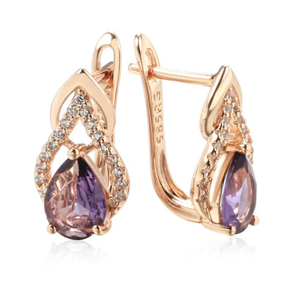 Purple Zircon Water Drop Earrings 585 Rose Gold for Women