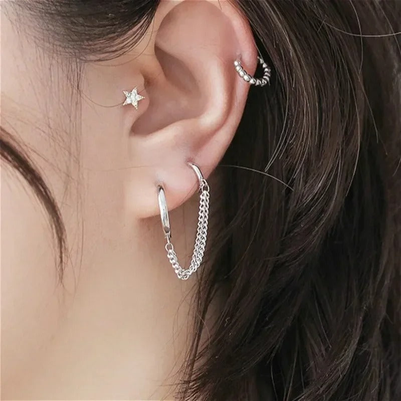 Punk Two Hole Tassel Chain Drop Earrings for Women Gold Silver Jewelry Gift