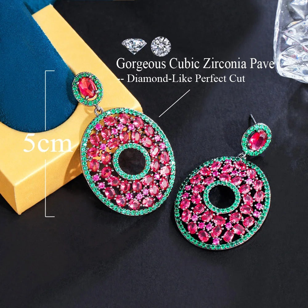 Hot Pink Red Cubic Zirconia Drop Earrings for Women