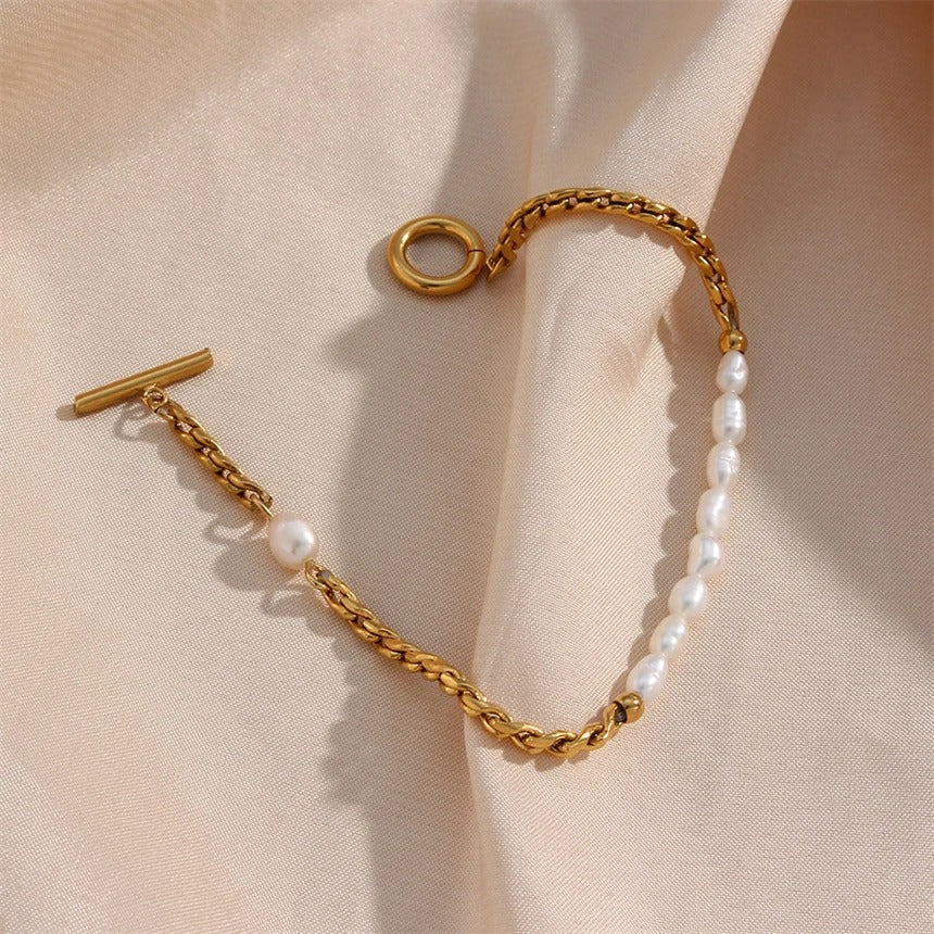 316L Stainless Steel Vintage Irregular Pearl OT Buckle Chain Bracelet
